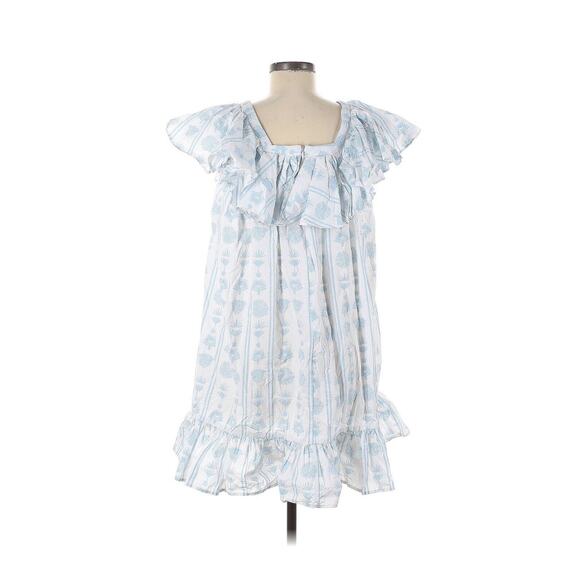 SINDISO KHUMALO Ruffled printed cotton-poplin mini dress Blue White UK 8 US 4 - Picture 4 of 7